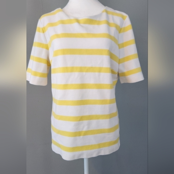 TALBOTS Yellow and White Striped Top. Cotton. Size Large - Picture 2 of 6